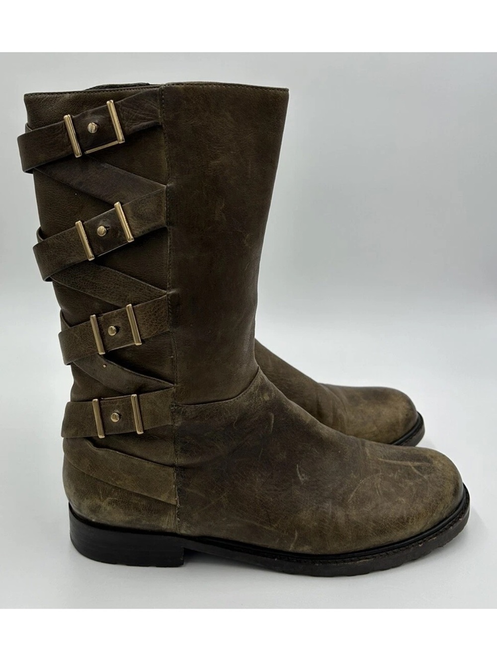 Via Spiga Norris Brown Leather Moto Boot Made In Italy Women’s Size 7.5 M